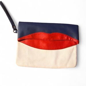 Elegant Navy and Red Lip Wristlet